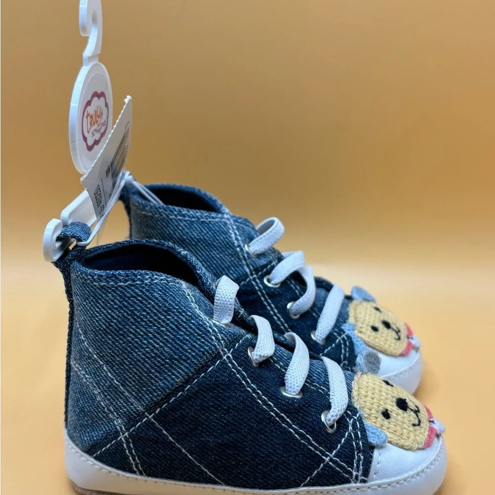 Vtg Babies R Us denim high-top crib shoes Sneakers‎ Sz 3 Xmas Gifts Nursery Dog